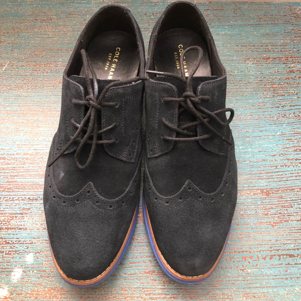 Cole Haan Orig Grand Wingtip Blk Suede Sz9.5